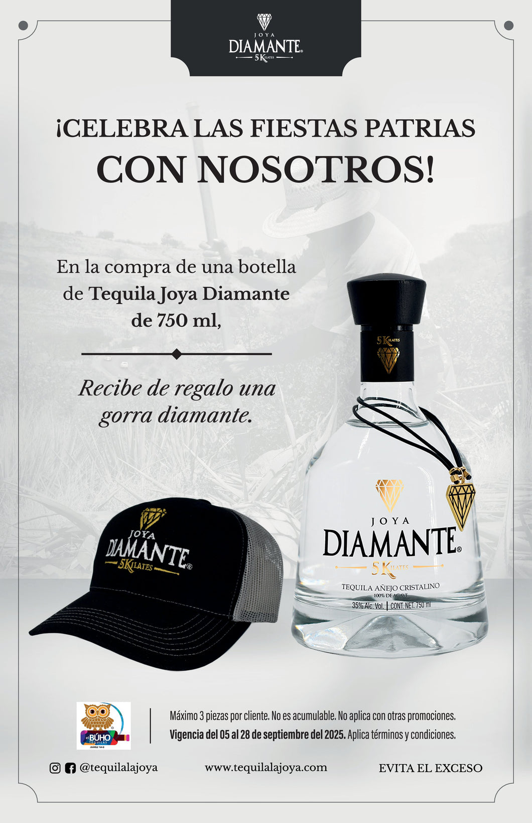 Tequila Rancho La Joya Diamante Añejo Cristalino 100% Agave - 750ml