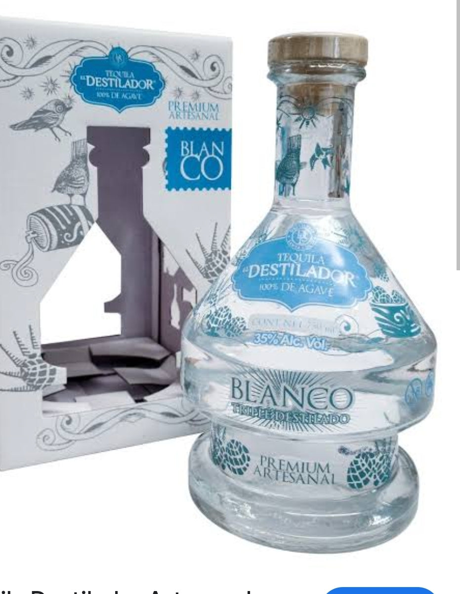 Tequila EL DESTILADOR Artesanal Blanco 750 ml 100% agave