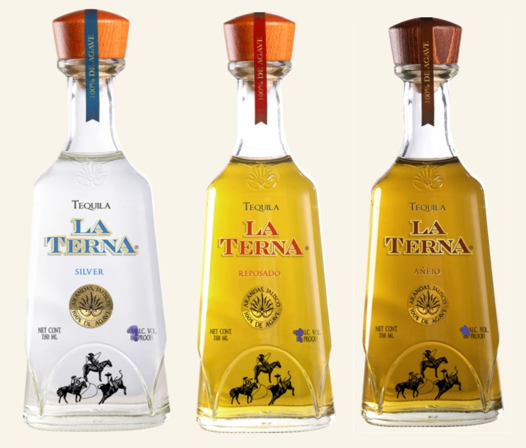Tequila LA TERNA blanco, reposado, añejo 100% Agave - 750ml PACK CON 3
